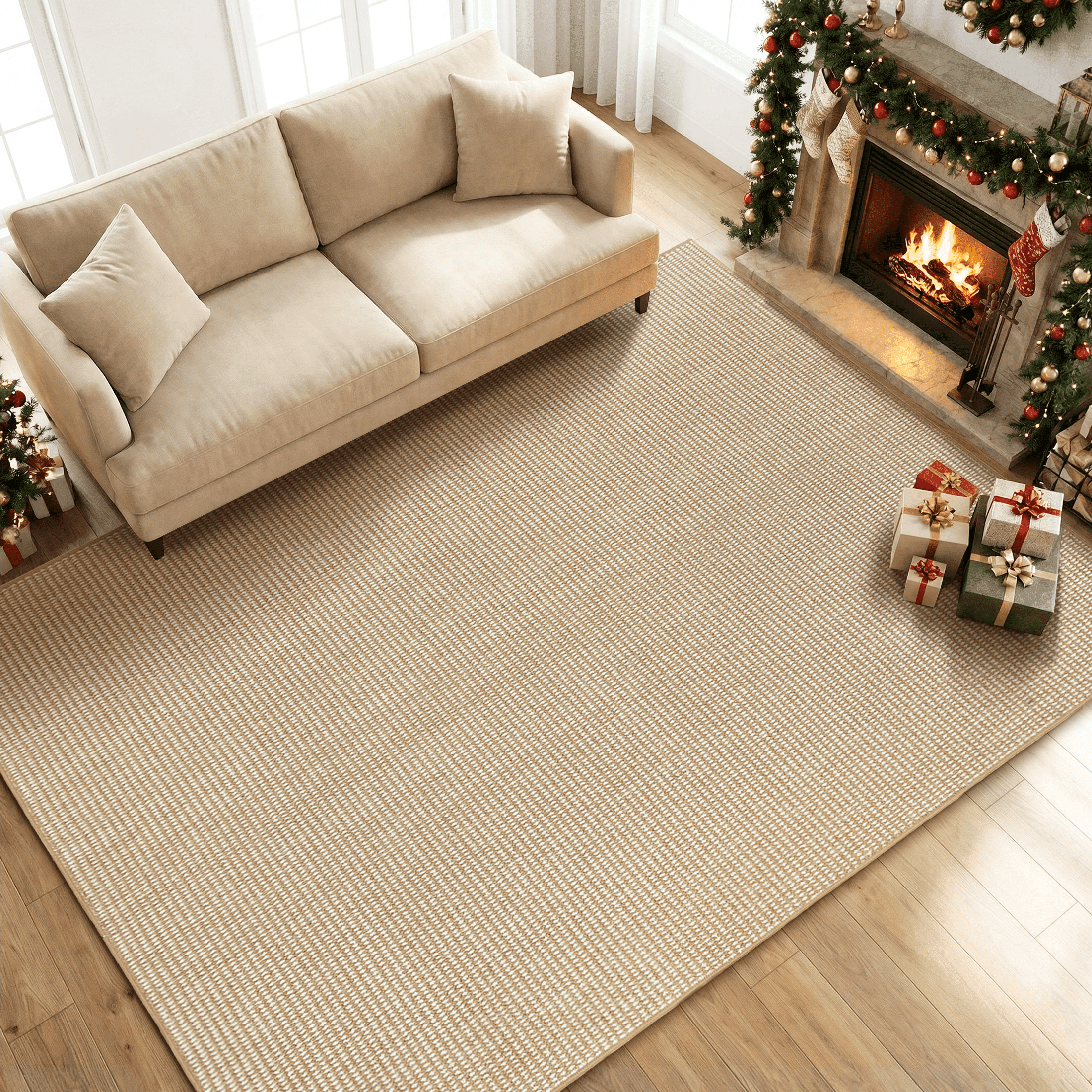 WANLISELL 6' x 9' Area Rugs for Living Room, Machine Washable Rug Indoor Stain Resistant Large Carpet for Bedroom Kitchen Dining Room Office Home Decor, Brown & White