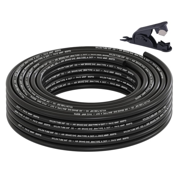 Boeray Tuyau d'Air 50 Pieds 3/8 à Points SAE J844 PA12 en Nylon avec Coupeur Tuyau Pneumatique 3/8” OD Approuvé à Points Tuyau de Frein à Air 3/8 pour Suspension à Air K