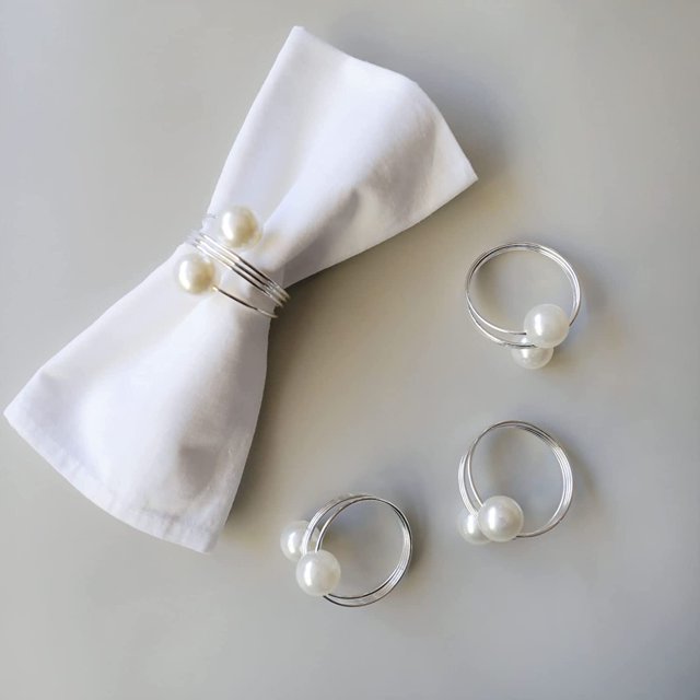 QPENWEI Perlas - Juego de 12 anillos de servilleta de perlas plateadas, anillos de servilleta de perlas plateadas para Pascua, Día de Acción de Gracias, Navidad, fiesta de cumpleaños y mesa