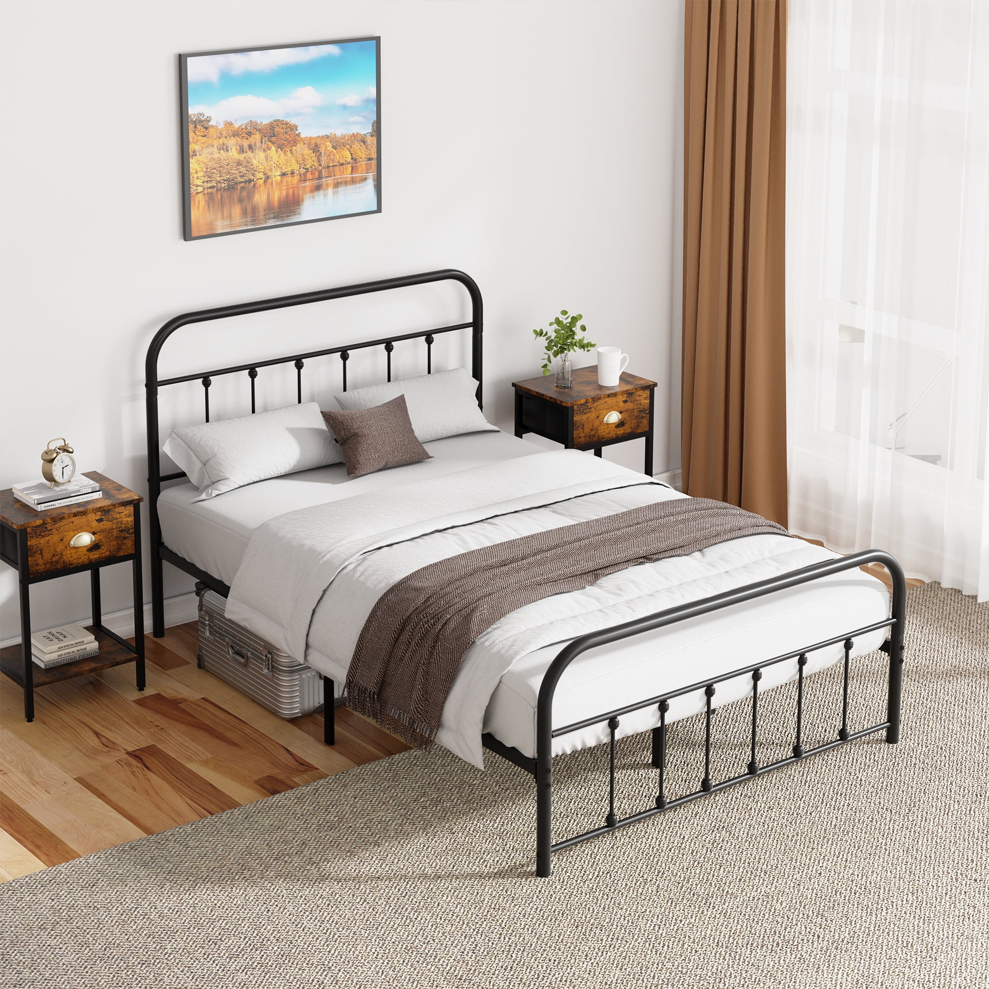 Walsunny Full Size Bed Frame with Headboard and Footboard Metal