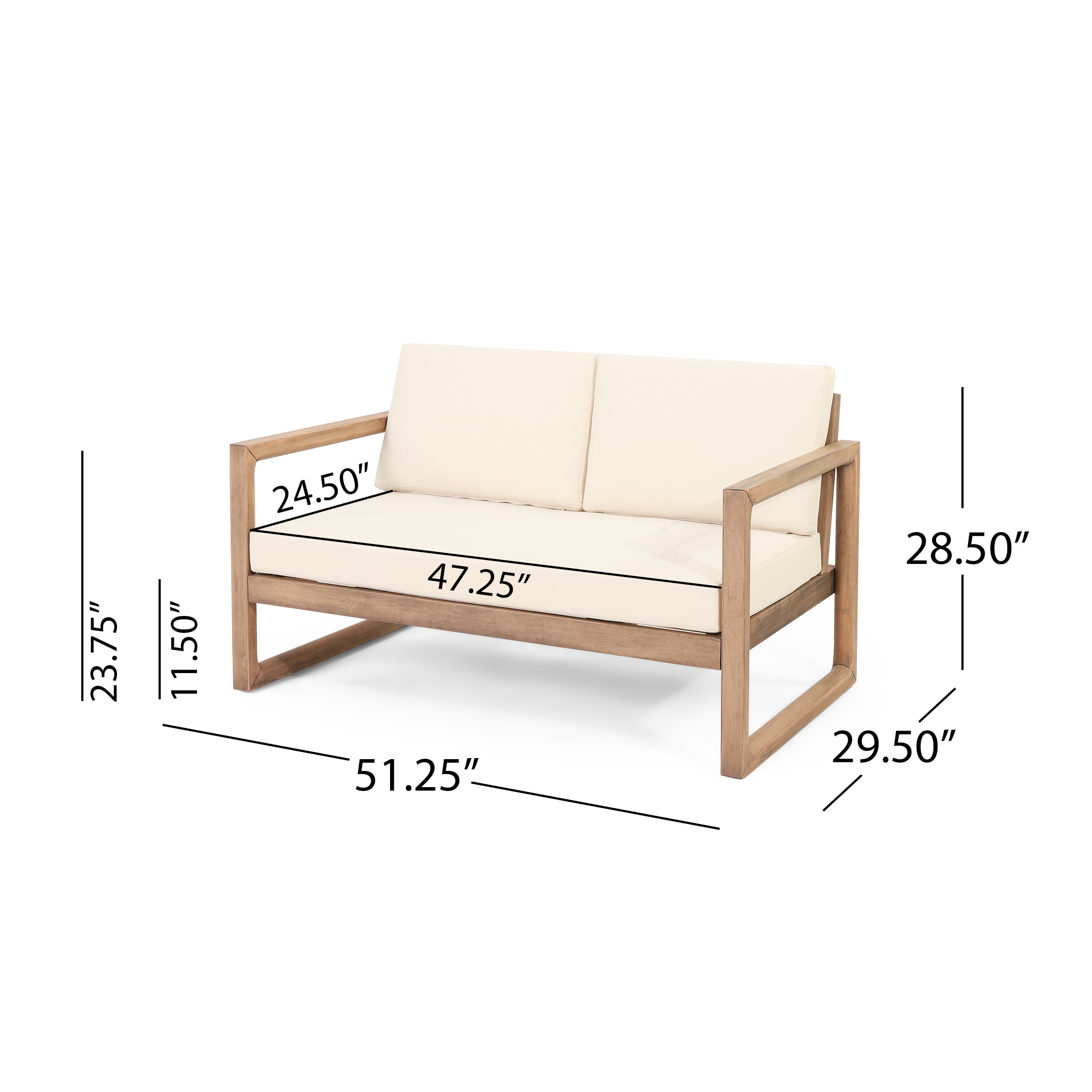 Outdoor Acacia Wood Loveseat and Coffee Table Set with Water-Resistant Cushions, Patio Conversation Set for Backyard, Brown and Beige