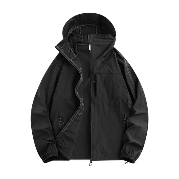 UPF 50 Sun Protection Hoodies Jacket for Men Long Sleeve Zip Lightweight Windbreaker Quick Dry Athletic Shirts with Pockets Black M