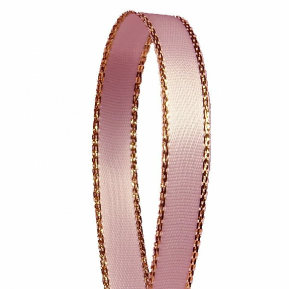 Light Pink Solid Color 3/8-Inch Gold Edge Ribbon, 50-Yards