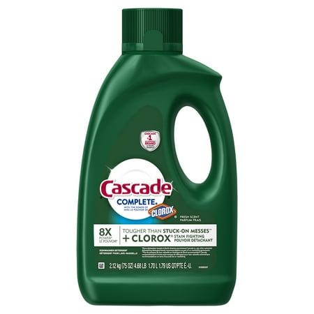 Cascade Complete Gel Dishwasher Detergent with the Power of Clorox, Fresh, 75 oz