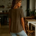 thumbnail image 6 of Linen Shirts for Women Summer Empire Waist Cotton Button Peplum Blouse Casual Plus Size Lightweight Gauze Tunic Tops,Brown,XXL, 6 of 8