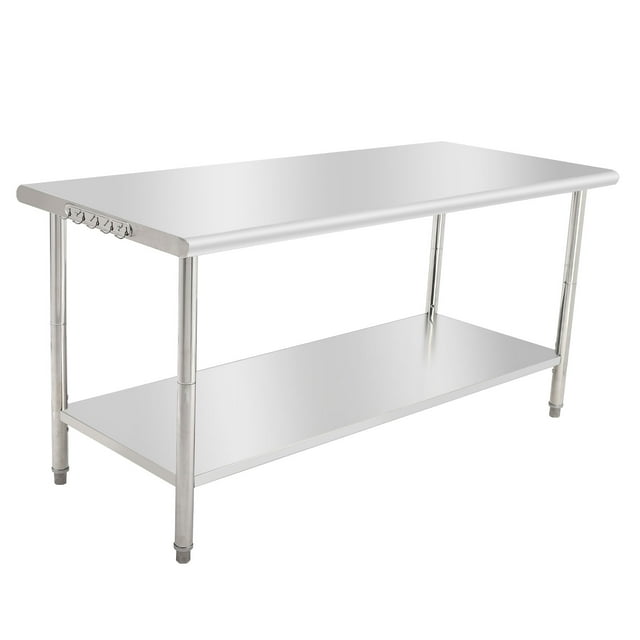 Table de Préparation Commerciale en Acier Inoxydable NSF - 60x24x35 Pouces - Tablette Inférieure Réglable, Crochets pour Outils, Bord Courbé, Pieds Galvanisés, Sans Roulettes, Sans Plaque Arrière, pour Restaurant, Maison et Boulangerie