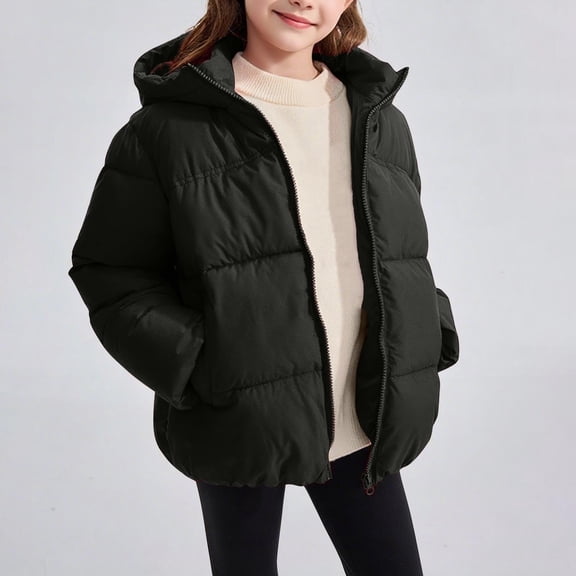 FAIOROI Big Girls 7-8T Black Puffer Jacket - Warm, Durable, Hooded, Machine Washable Winter Coat