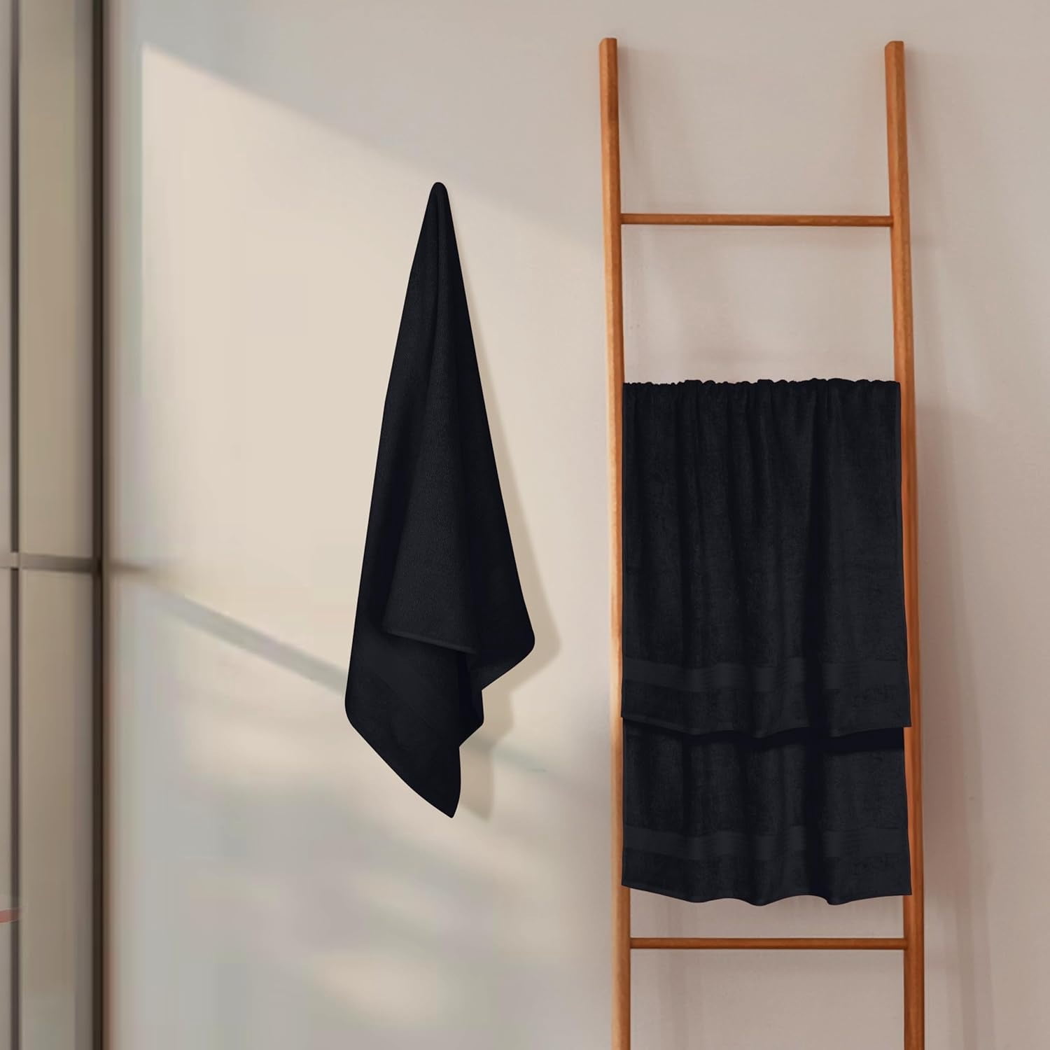 Premium Cotton 4 Pack Bath Towel Set - 100% Pure Cotton - 4 Bath Towels 27x54 - Ideal for Everyday use - Ultra Soft & Highly Absorbent - Black