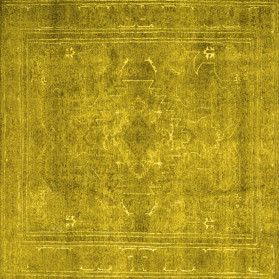 Ahgly Company Machine Washable Indoor Square Persian Yellow Traditional Area Rugs, 5' Square