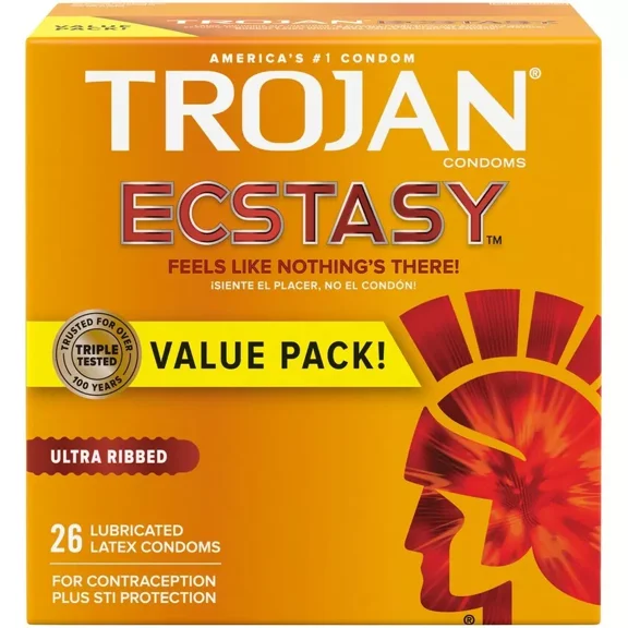 Ultra Ribbed Ecstasy UltraSmooth Lubricated Latex Condoms(26 Condoms (Retail Box))