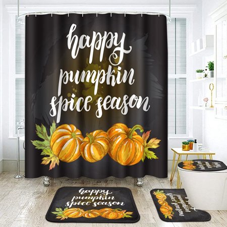 ZHANZZK Happy Pumpkin Spice Season 4 Piece Bathroom Set Shower Curtain Bath Rug Contour Mat and Toilet Lid Cover