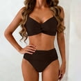 thumbnail image 2 of Women Two Bikini Swimsuit Front Twist Halter High Waist Pleated Trunks Stretchy Quick Dry Banting Suit (XXL, Coffee), 2 of 5