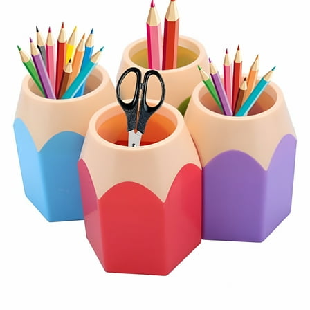 ACDANC Pencil Shaped Make Up Brush Pen Holder Pot Office Stationery Storage Organizer Red Plastic