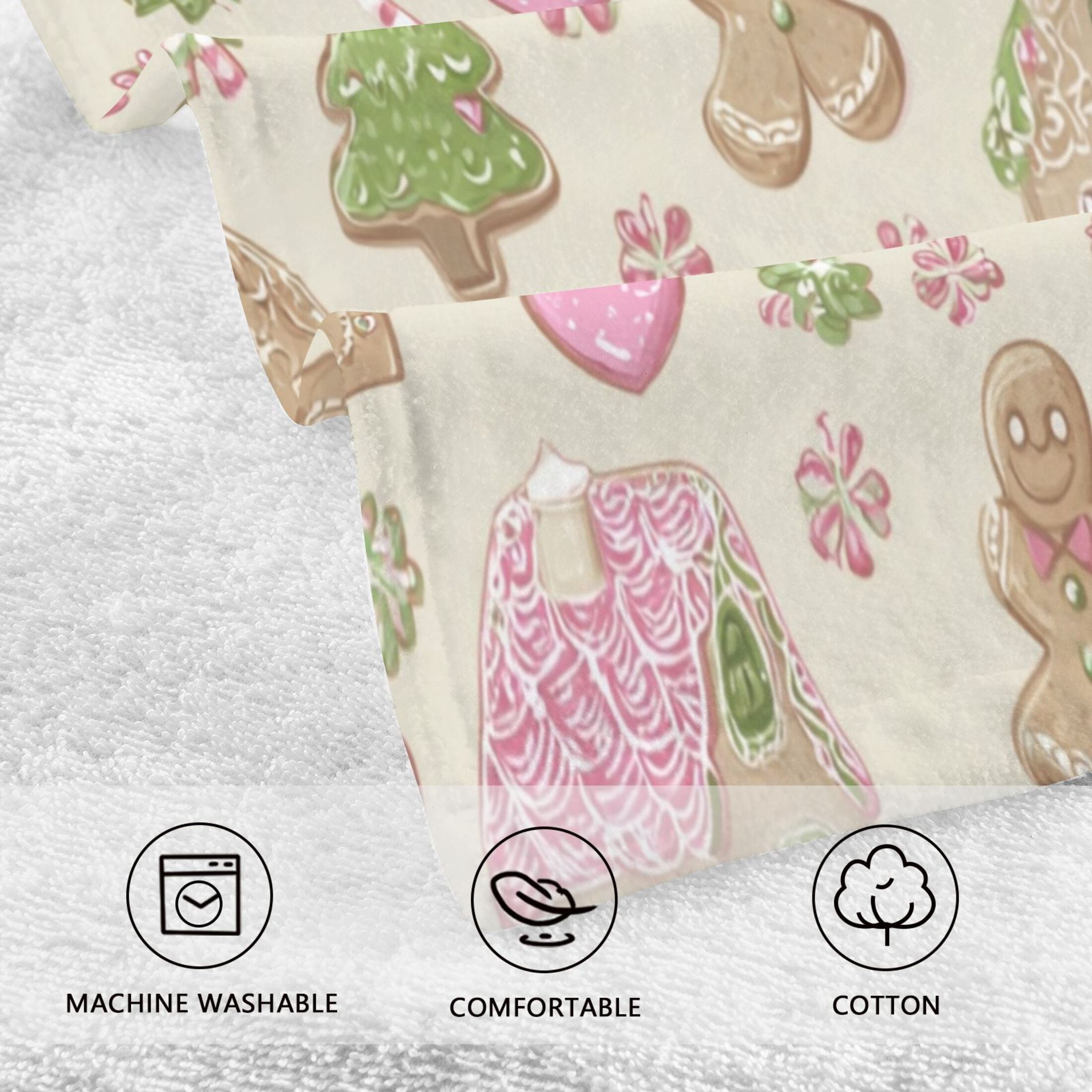 2 Pcs Hand Towels Sets Pink Cute Christmas Pattern Cotton Towel Set Absorbent Face Towel for Bathroom Kitchen Shower Hotel Decor