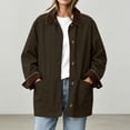 thumbnail image 5 of DISKEBUISS Women's Barn Jacket Corduroy Collar Work Coat Button Front Mid Length Outerwear with Pockets for Fall Winter, 5 of 8