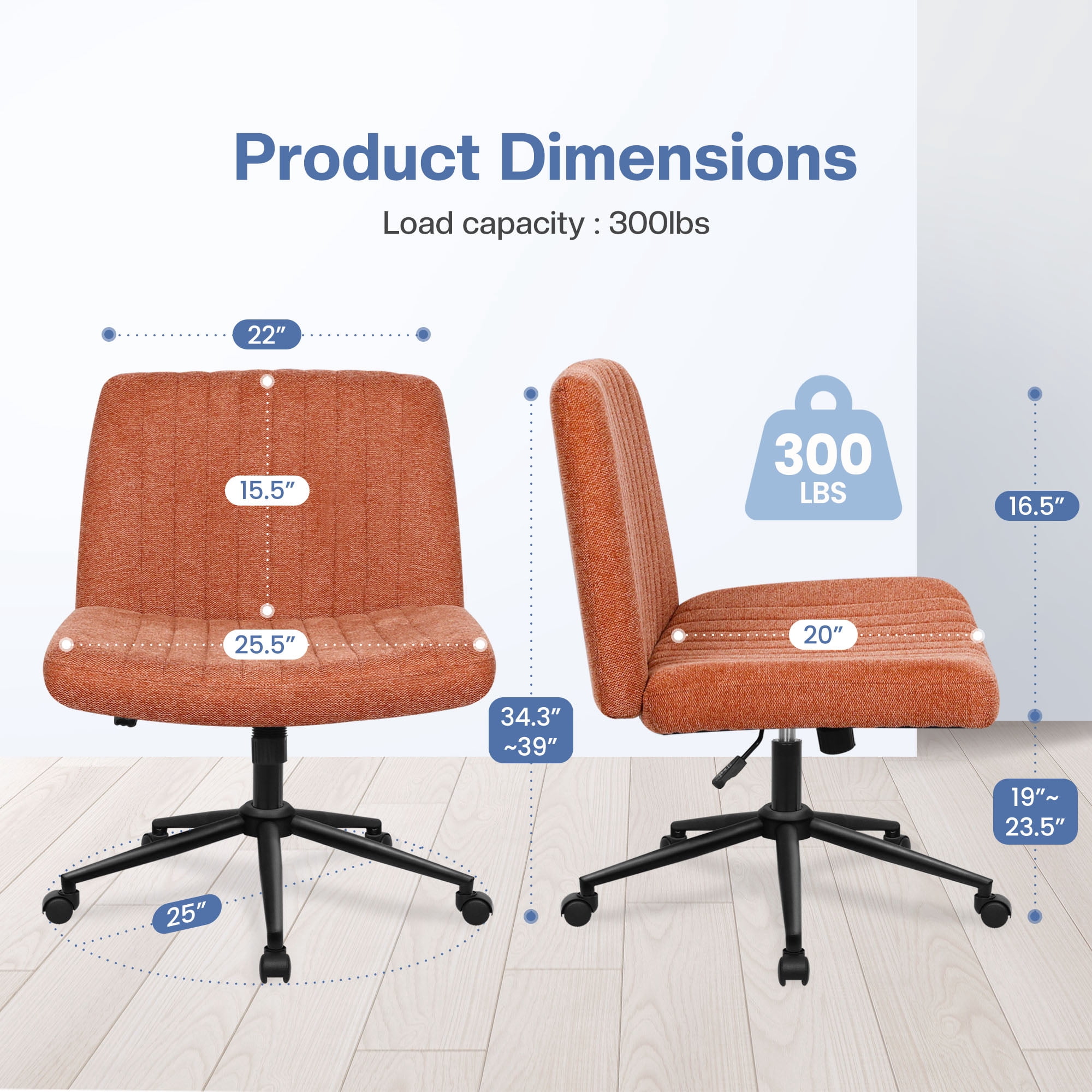 Celtoss Criss Cross Home Office Chair, Armless Swivel Task Computer Chair No Wheels, in Fabric, Vanity Style, Brown