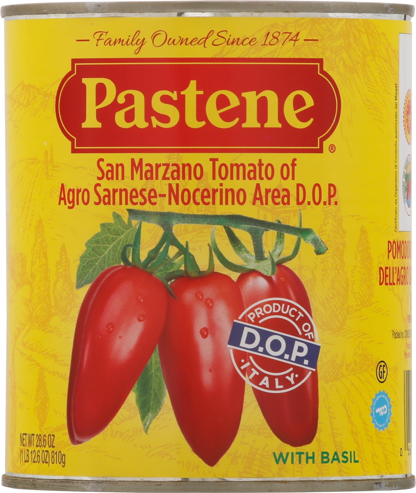 (2 pack) Pastene San Marzano Italian Plum Peeled Tomatoes with Fresh Basil Leaves, 28 oz, Tree Nut-Free, Gluten-Free