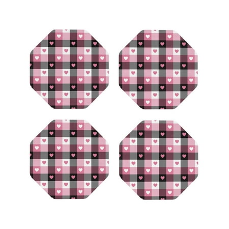 

Tideii Heart Plaid for Leather Coasters 4 Pieces Anti-fouling and Anti-scalding Decorative Coasters Suitable for Restaurants Kitchens Coffee Shops-Octagon