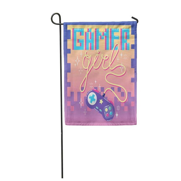 POGLIP Purple Geek Gamer Girl Cute Colorful Retro Game Controller 90S Garden Flag Decorative Flag House Banner 28x40 inch