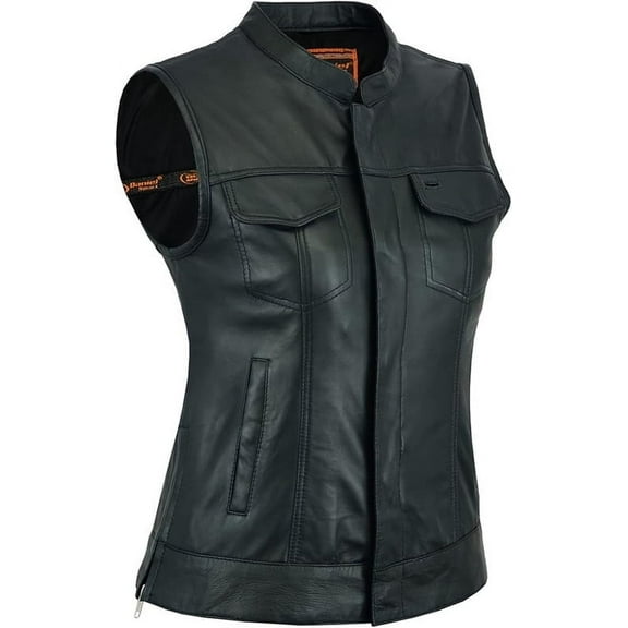 Daniel Smart XS to 7XL Black Motorcycle Leather Vest Women Cowhide biker vest for women