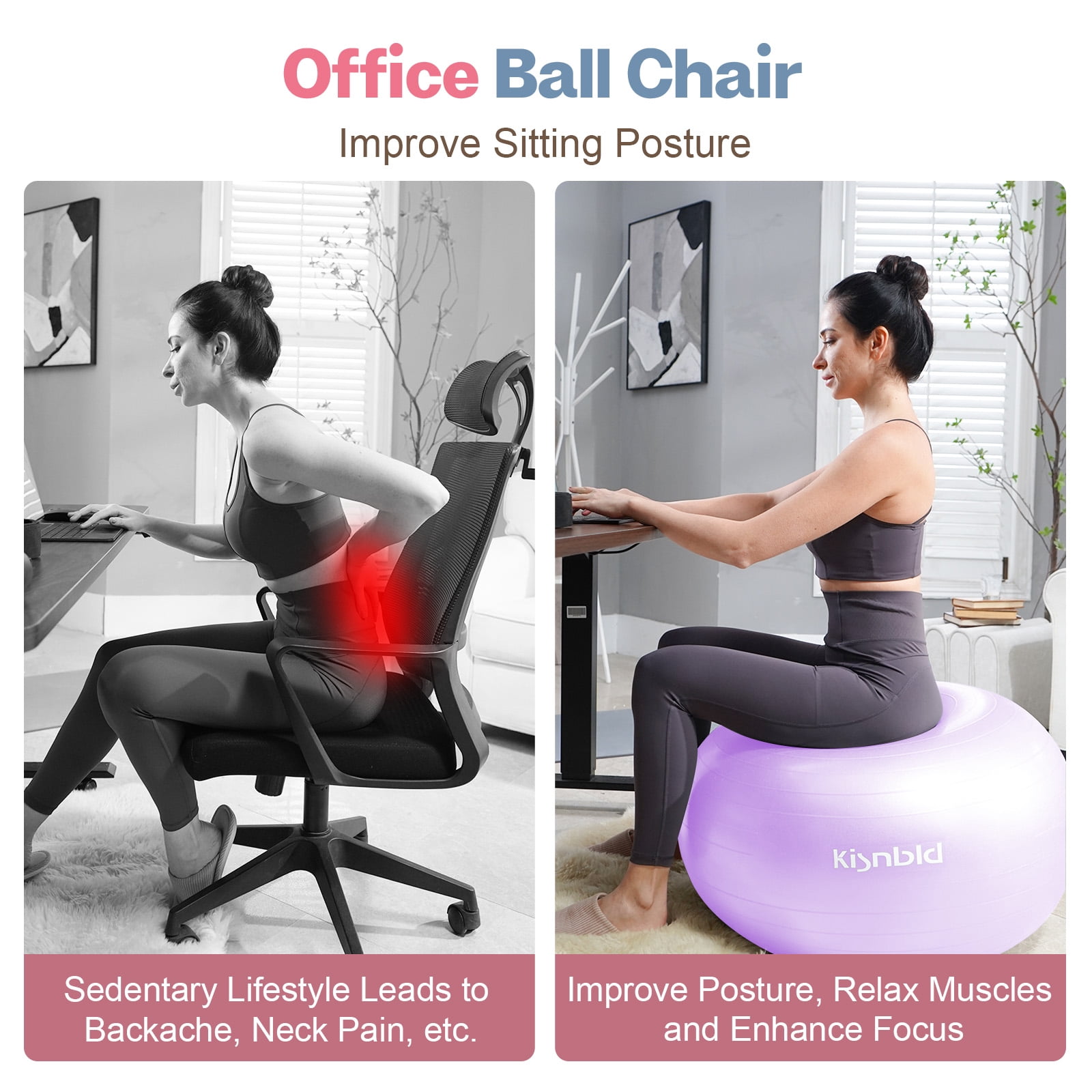 kisnbld Exercise Ball, Extra Thick Yoga Ball with Pilates Bal & Foot Pump, 3 Sizes Anti-Burst Home, Gym & Office Workout Equipment for Yoga or Sitting