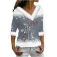 thumbnail image 2 of Économies de Rentrée Scolaire! Aqestyerly Hauts de Noël pour Femmes Liquidation Pull Imprimé Col en V Manches Longues, 2 of 3