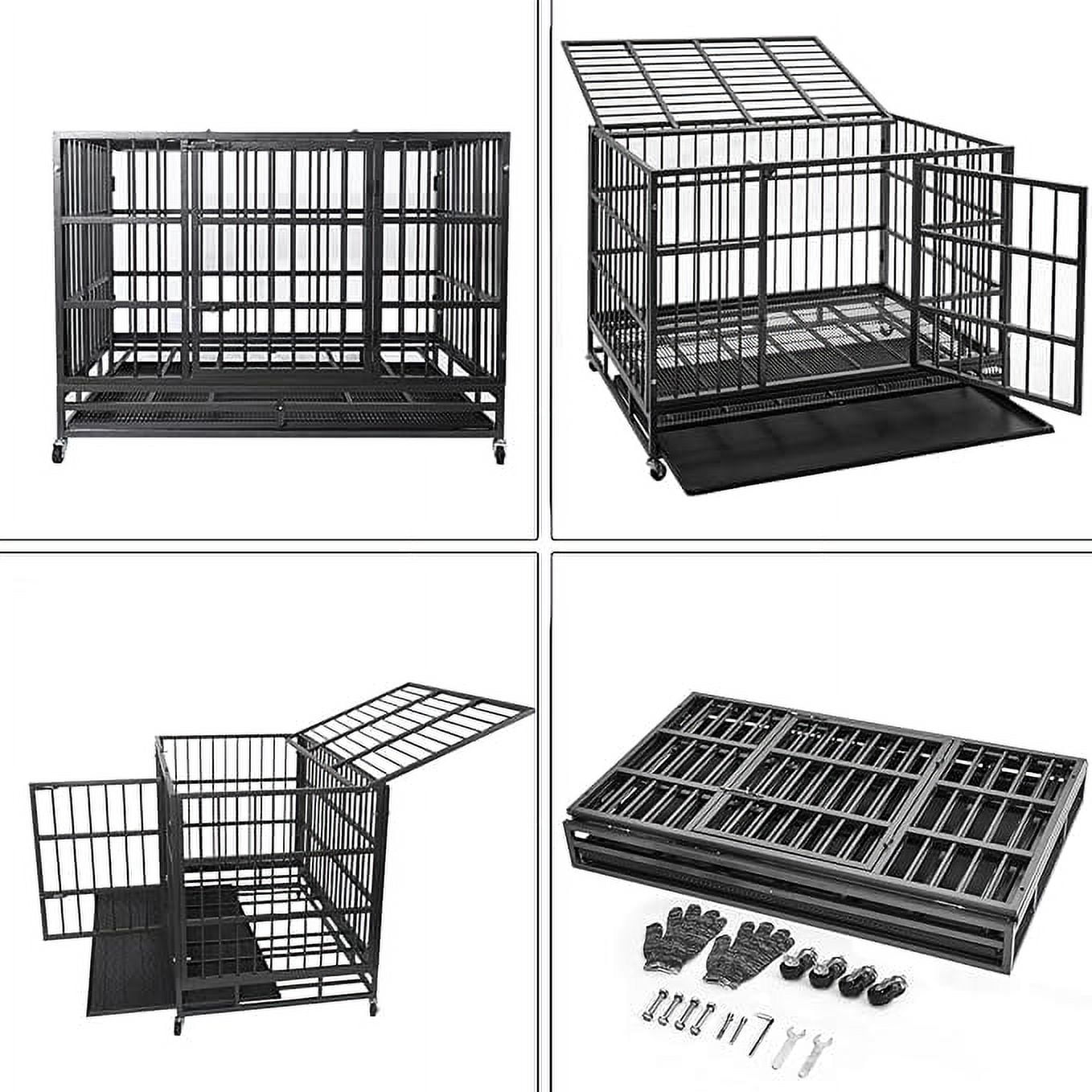 WOKEEN 38 Inch Heavy Duty Dog Crate Cage Kennel with Wheels, High Anxiety Indestructible, Sturdy Locks Design, Double Door and Removable Tray, Extra Large XL XXL