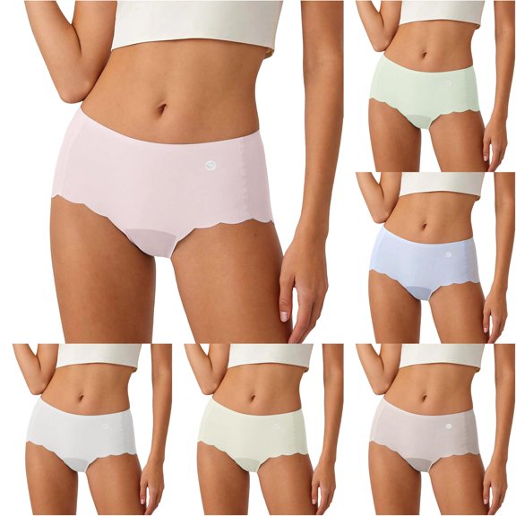 Xijirk Women Boy‑Short Panties Mid‑Rise Seamless Scalloped Edge Underwear for Daily Wear and Under Tight Outfits,Red,L