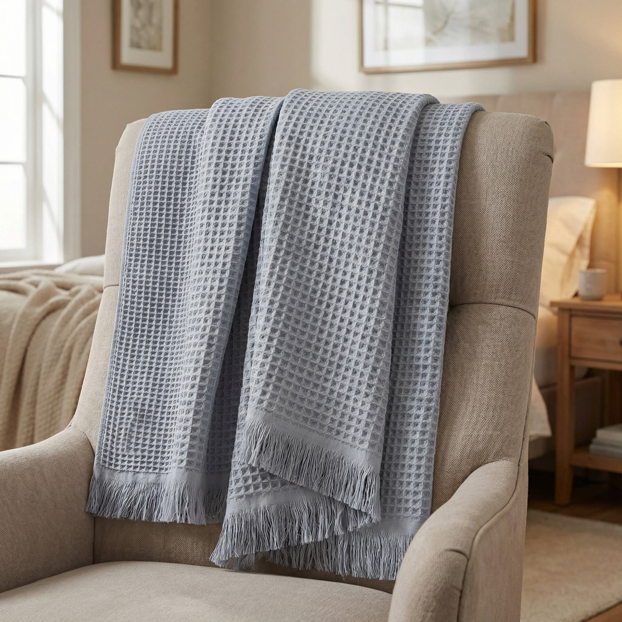 Unique Bargains Highly Absorbent Waffle Bath Towel 2 Pack Grey 71"x35"