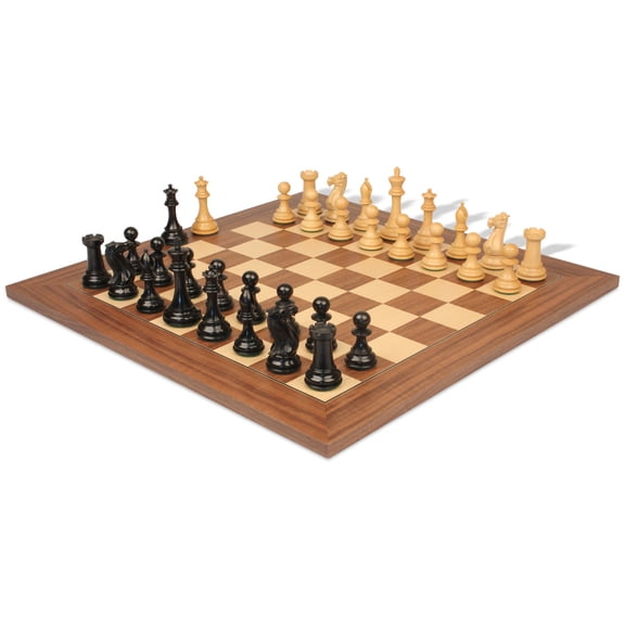 New Exclusive Staunton Chess Set Ebony & Boxwood Pieces with Walnut & Maple Deluxe Board - 4" King