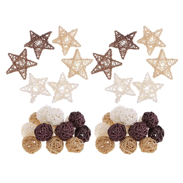 yuksok 42Pc 3/7cm Star Rattan Wicker Ball Christmas Tree Wood Twig Orbs Garden Ornament