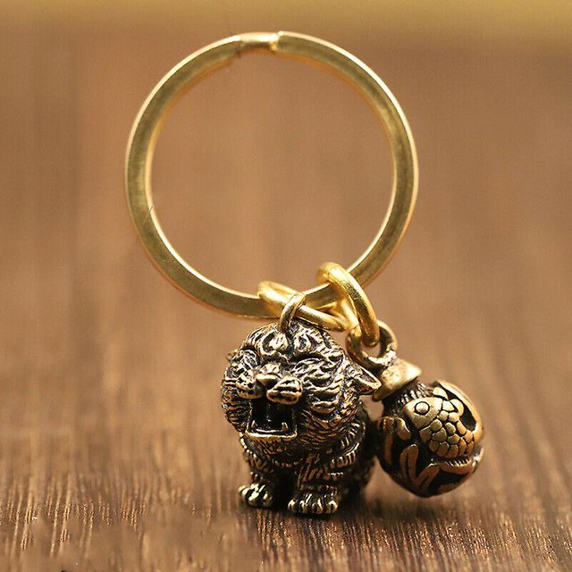 Bonito llavero de tigre, decoración de latón macizo, llavero, herramienta clave, dijes colgantes, regalos ZefeiWu 8390614097780