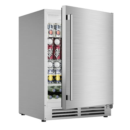 Coolake 24″ Outdoor Refrigerator for Patio, 5.3 Cu.ft/180 Cans Under Counter Beverage Cooler, Stainless Steel Built-in or Freestanding Weather Proof Beverage Fridge for Backyard Kitchen
