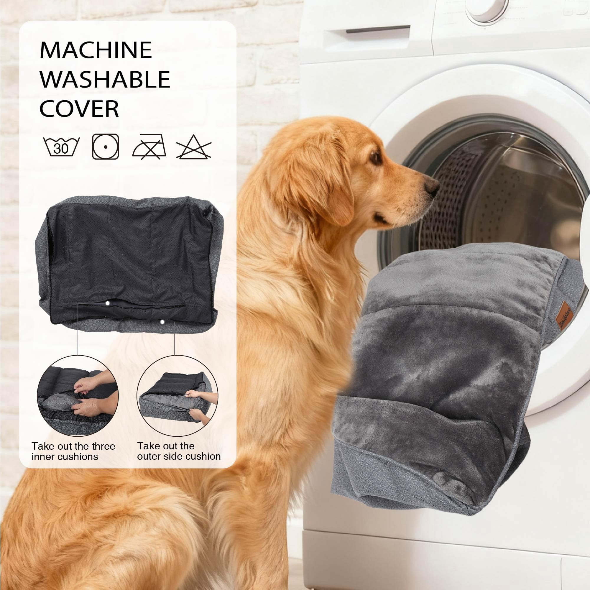 Orthopedic Dog Bed, Brown, 38"L x 28"W x 9"H, For Large Dogs