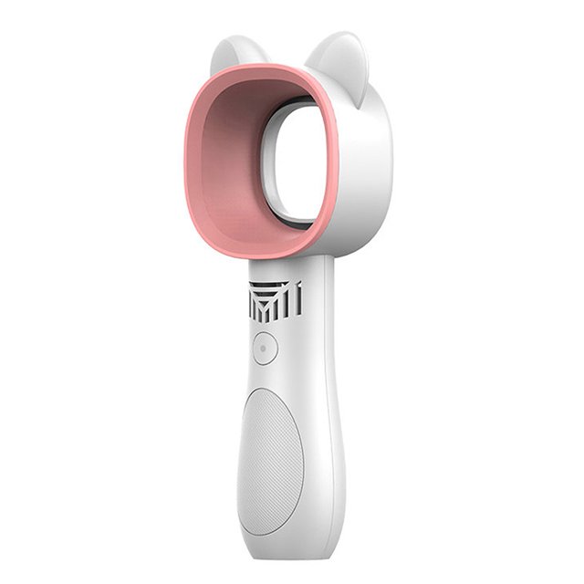 Ventilador portátil XTY111 sin aspas, diseño compacto y silencioso, 3 velocidades ajustables, batería recargable de 1000mAh, disponible en blanco y rosa.