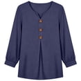 thumbnail image 5 of Edvintorg Womens Tops Trendy Long Sleeve V Neck Loose Casual Lightweight Pullover Top with Button Womens Clothing Navy XXL, 5 of 7