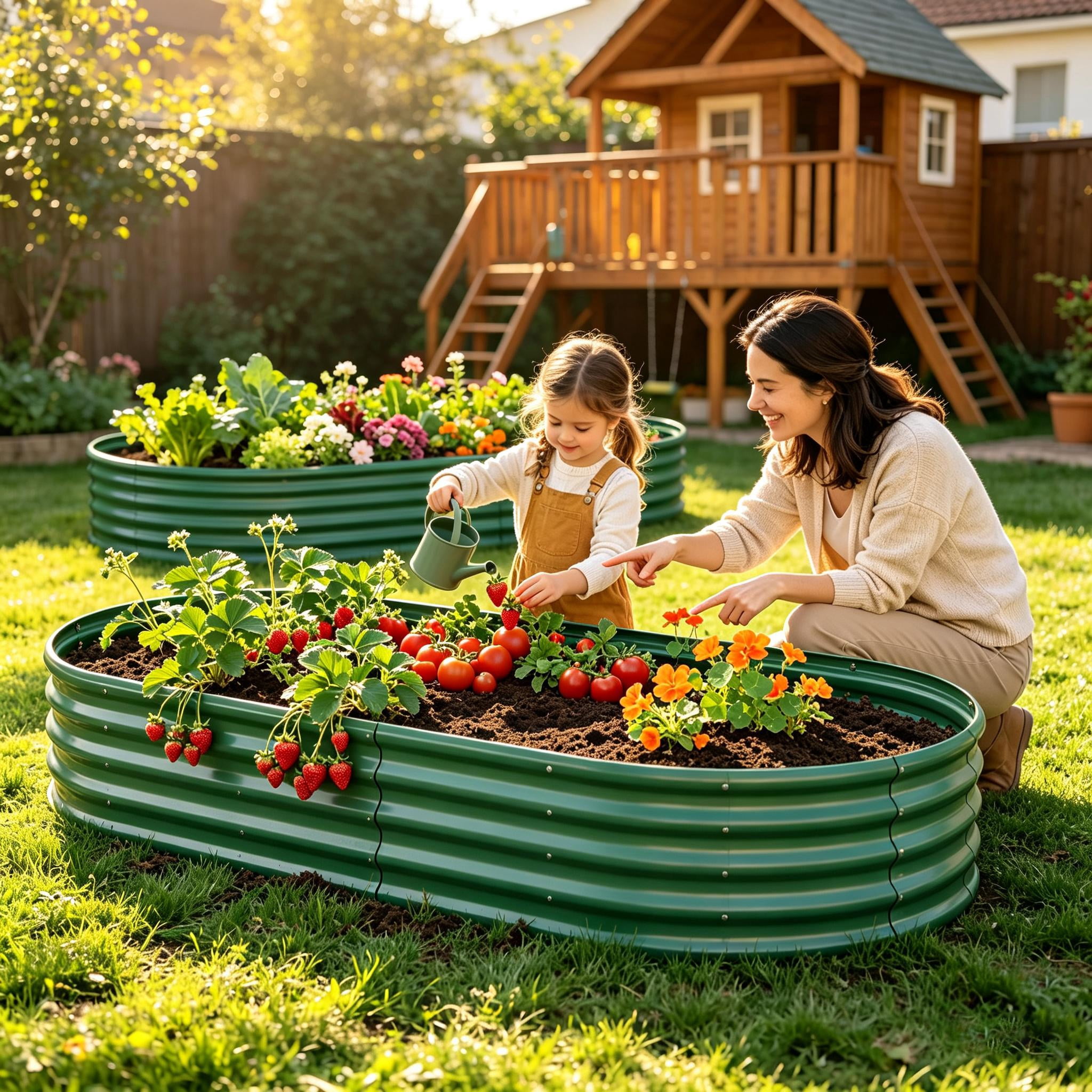 Galvanized Raised Garden Bed 8x4x1ft, Heavy Duty Metal Planter Box for Vegetables, Herbs & Flowers, Rust-Proof Outdoor Garden Bed with Large Capacity, Green, 2PCS