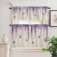 thumbnail image 2 of 3 Piece Kitchen Curtains and Valances Set Wisteria Cafe Curtains 36 Inch Length Spring Purple Flowers Butterflies Vintage Beige Valance & Tier Curtain for Living Room Bedroom Window 54"x18"+27"x36"*2, 2 of 6