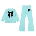 thumbnail image 2 of Girls 2 Piece Outfits Bow Print Short Sleeve Crop T-Shirt & Elastic Waist Cargo Pants Casual Streetwear Clothes for Kids Sky Blue Size 3-4 Years, 2 of 4