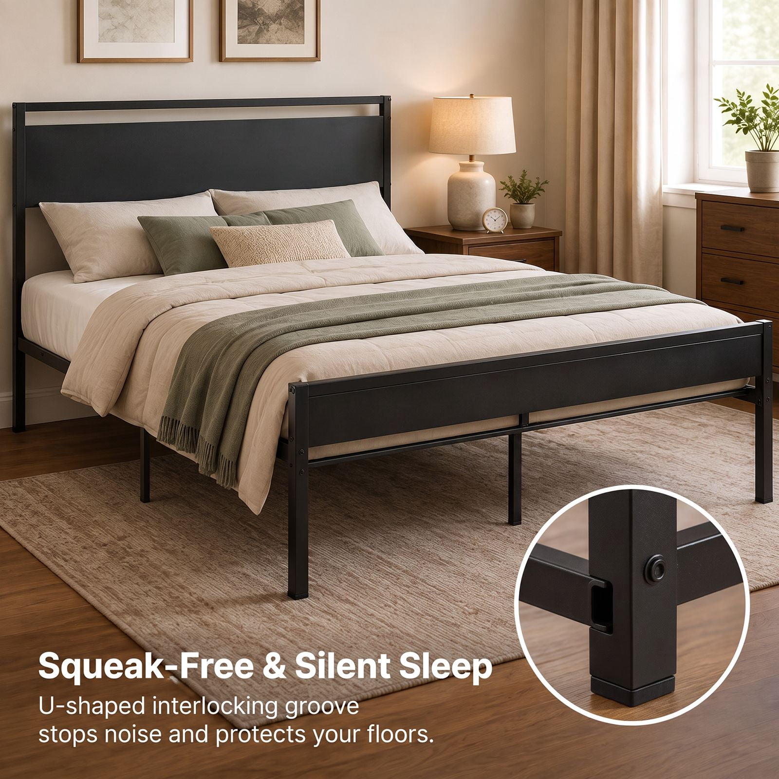 Alvantor Metal Platform Bed Frame, Mattress Foundation with Headboard and and Footboard, No Box Spring Needed Support, Noise Free, Easy Assembly