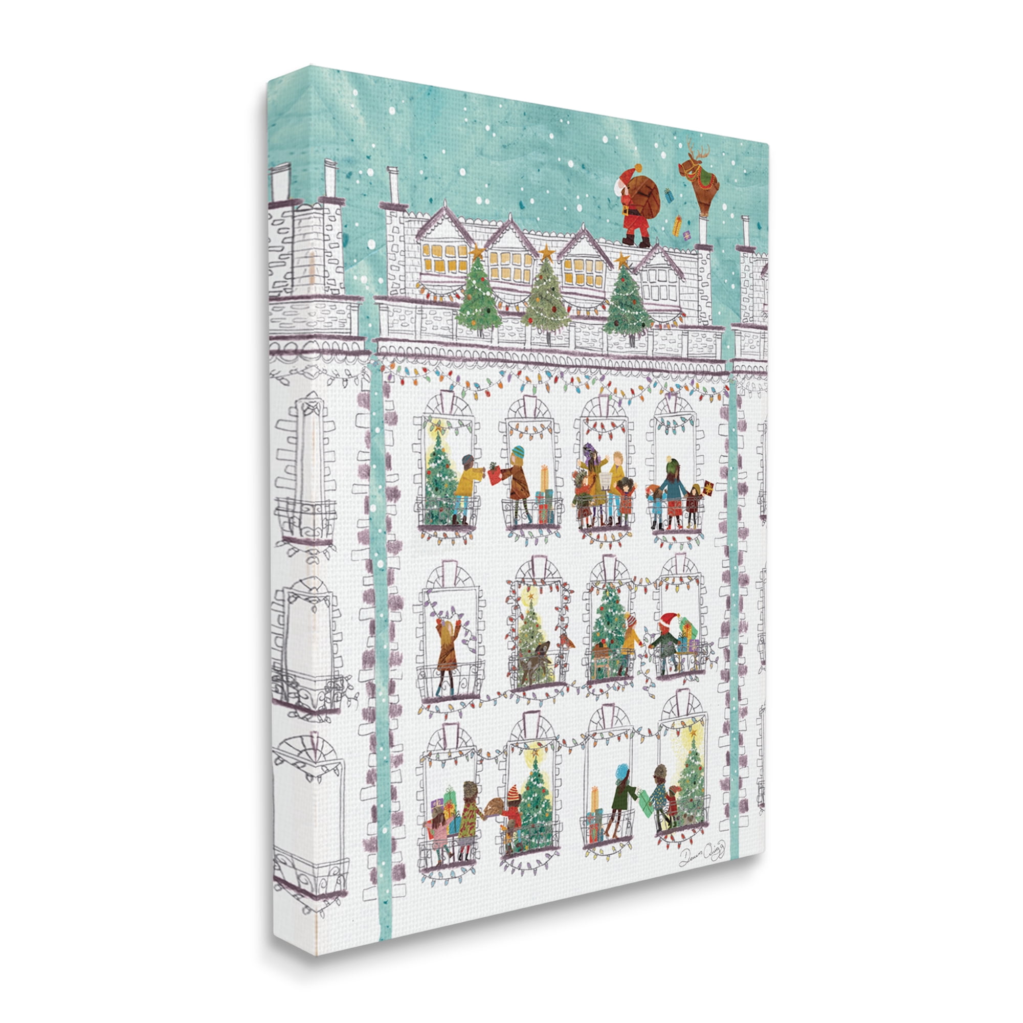 Stupell Industries Santa Claus Gifts City Rooftop Holiday Painting Gallery Wrapped Canvas Print Wall Art