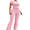 Pink, variant on LYMAYTER Workout Two Piece Set for Women Casual Short Sleeve Tops Fold Over Flare Pants Tracksuits S-XL