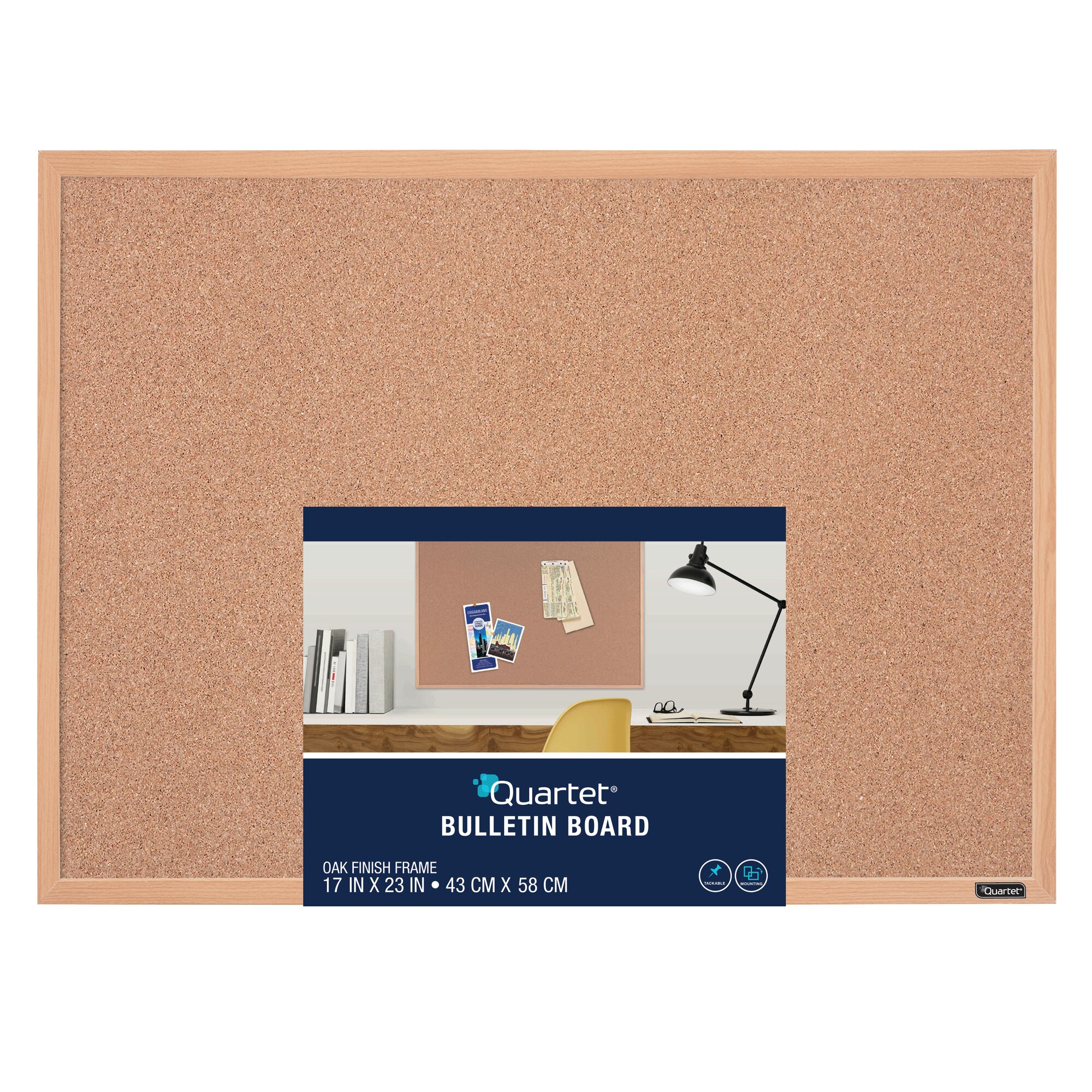 Quartet Cork Bulletin Board, 23" x 35", Oak Finish Frame (35-380352Q)
