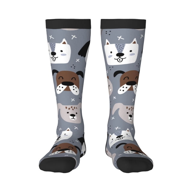 Balery Cute Dog Faces Calcetines novedosos Calcetines deportivos Calcetines hasta la rodilla Calcetines de algodón Calcetines originales y geniales