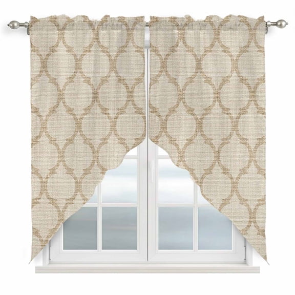 Boho Moroccan Swag Curtains for Kitchen/Bedroom/Living Room, Vintage Morocco Quatrefoil Geometric Scalloped Curtains 63 Inch Long, Rod Pocket Window Swag Topper Curtains Valances 2 Panels Set 36"x63"
