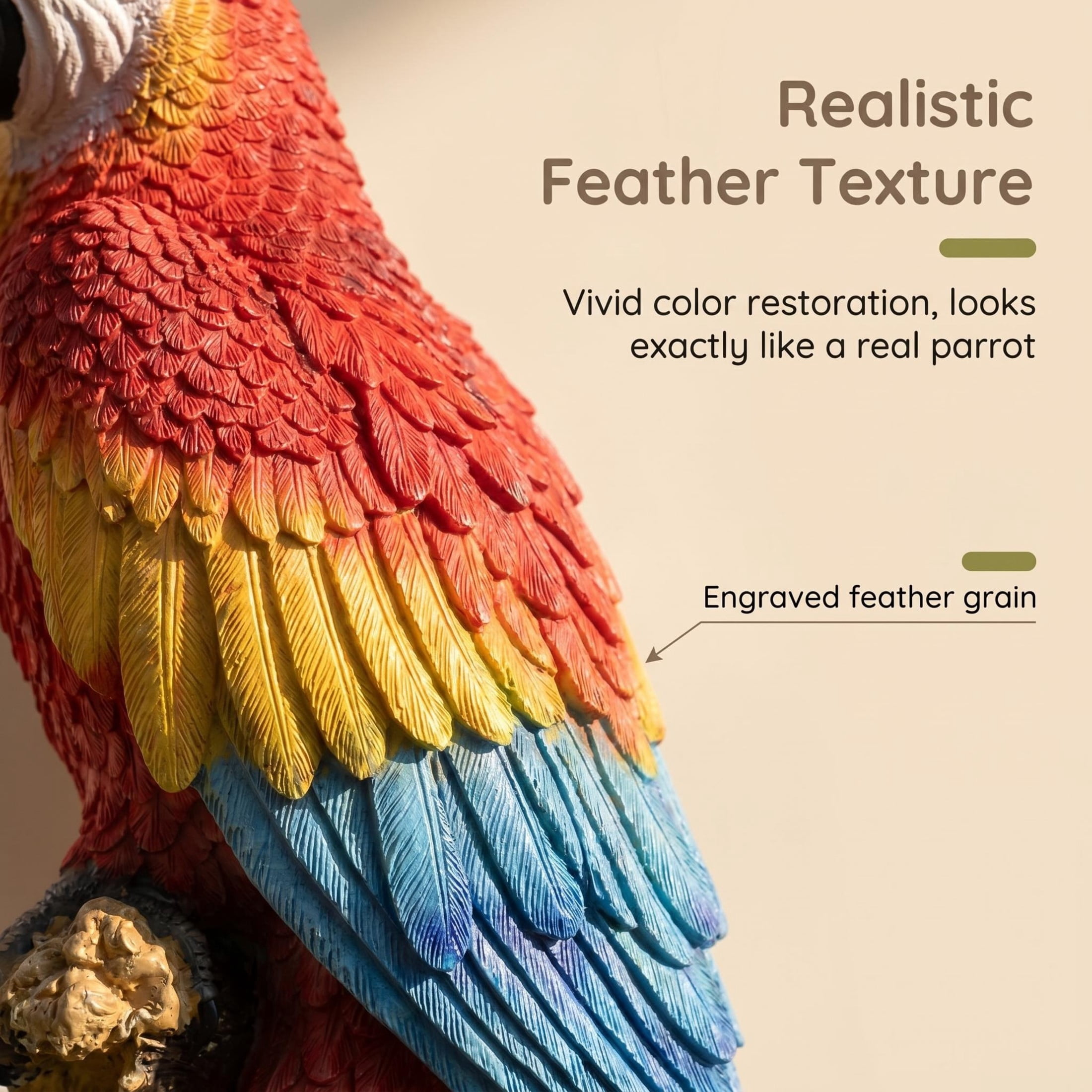 GDF Studio Lifelike Hand-Painted Scarlet Macaw Resin Parrot Statue, Weatherproof Tropical Outdoor Sculpture Figurine