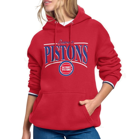 Women's Starter Red Detroit Pistons Arch Stripe Fleece Hoodie