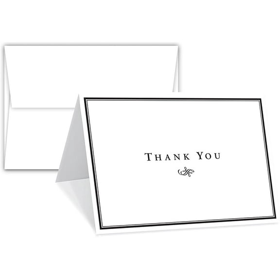 Thank You Card - 25 Bulk Set of 4 1/4 x 5 1/2 Inches Half-Fold Greeting Cards with Envelopes - Elegant Notecard Blank on The Inside - for Weddings, Baby Shower, Graduation, Sympathy and All Occasion