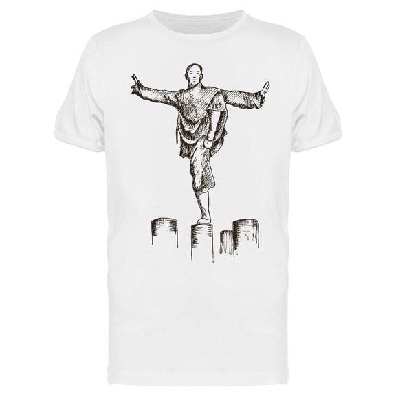 Shaolin Monk Practicing Sketch T-Shirt Men -Image by Shutterstock, Male Large