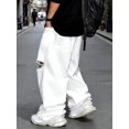 thumbnail image 3 of Reppunk Men's Solid White Distressed Baggy Wide Leg Jeans, Oversized Loose Stacked Ripped Denim Pants, Business Casual Versatile Office Daily Commute Trousers, 3 of 6